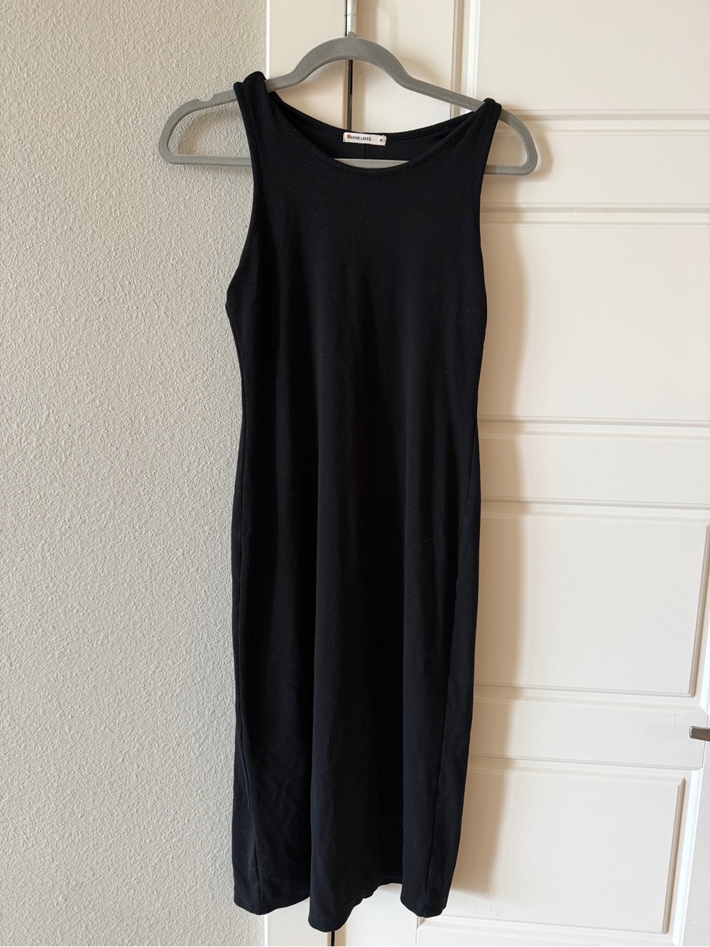 Marine Layer Black Lexi Ribbed Daytime Midi Dress size Medium Tank - Picture 5 of 8